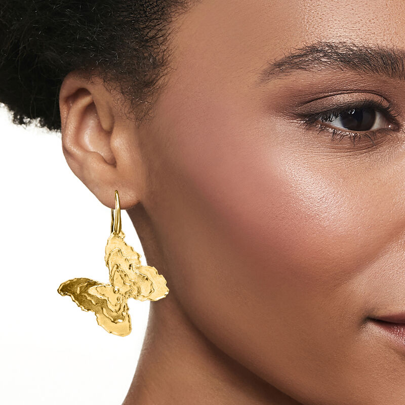 Italian 18kt Gold Over Sterling Butterfly Drop Earrings image number 1