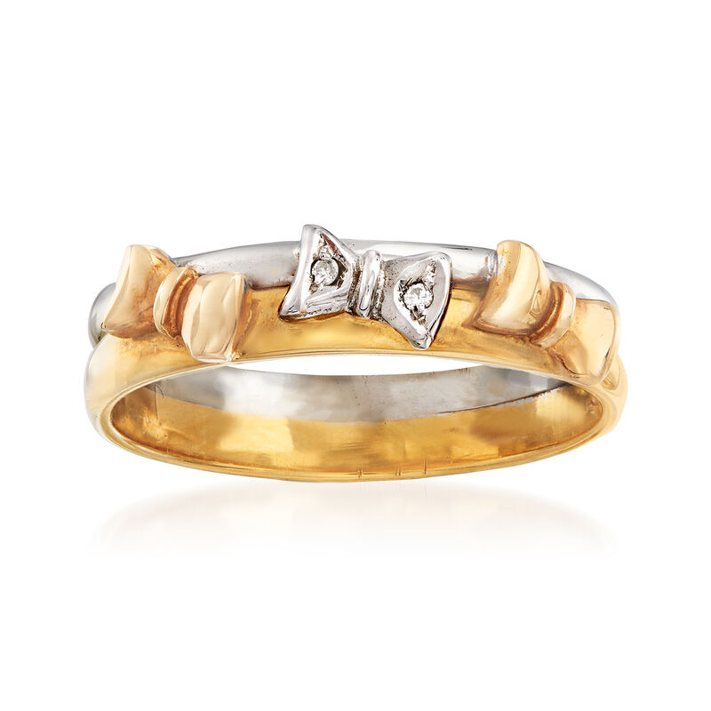 C. 1990 Vintage 18kt Two-Tone Gold Bow Ring with Diamond Accents. Size 7.75 image number 0
