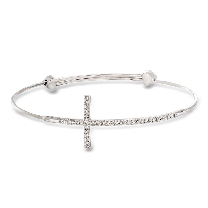 Diamond Sideways Cross Bangle Bracelet in Sterling Silver image number 0