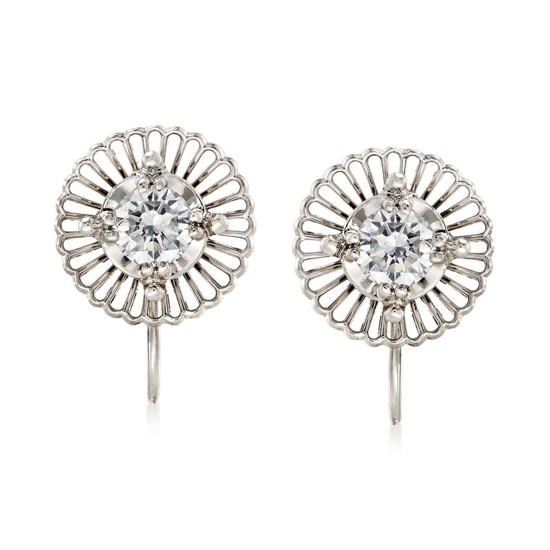 C. 1960 Vintage Jabel .65 ct. t.w. Diamond Filigree Swirl Clip-On Earrings in 18kt White Gold image number 0