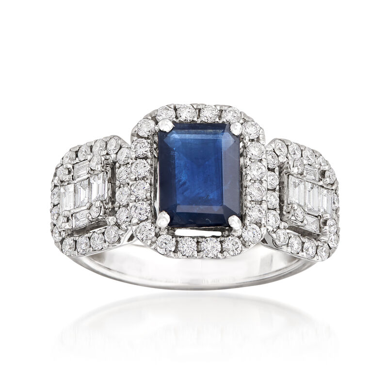 1.30 Carat Sapphire and .85 ct. t.w. Diamond Ring in 18kt White Gold image number 0