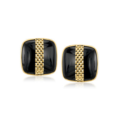C. 1980 Vintage Onyx Square Earrings in 14kt Yellow Gold