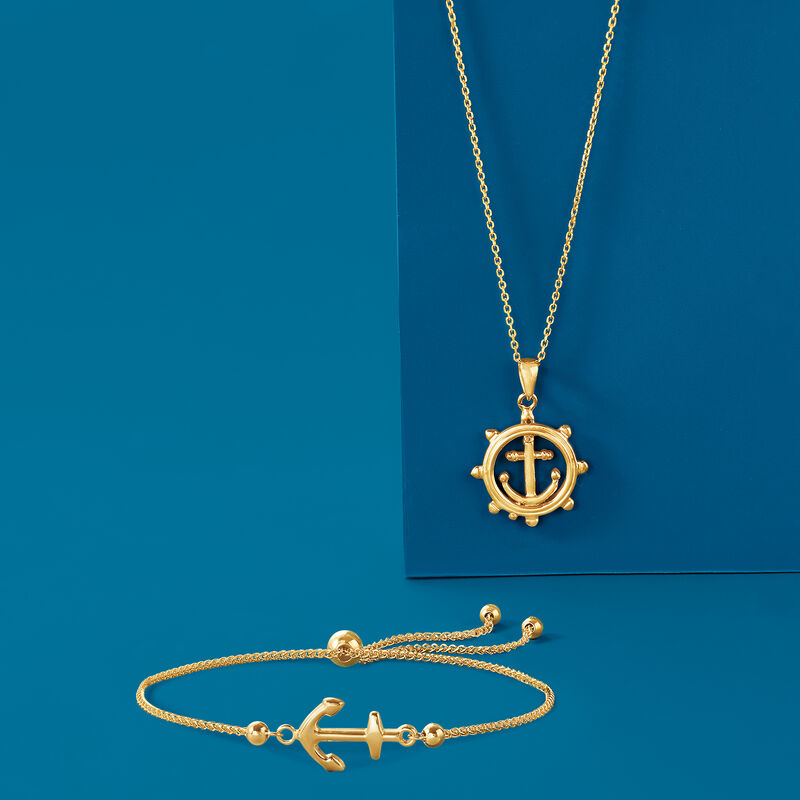 14kt Yellow Gold Boat Helm Pendant Necklace. 20&quot; image number 2