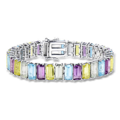 51.00 ct. t.w. Multi-Gemstone Tennis Bracelet in Sterling Silver