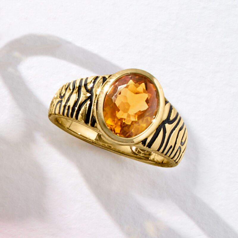 2.60 Carat Citrine and Black Enamel Animal-Print Ring in 18kt Gold Over Sterling image number 3