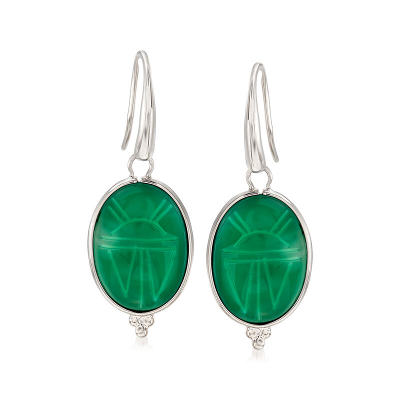 Green Agate Scarab Drop Earrings in Sterling Silver image number 0