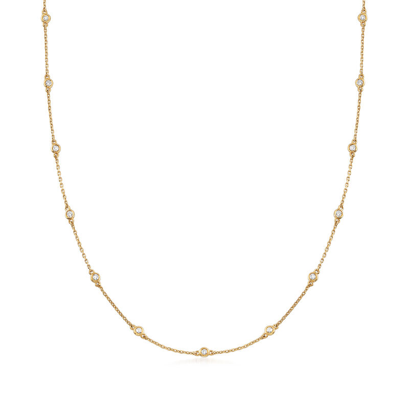 C. 1980 Vintage .51 ct. t.w. Diamond Station Necklace in 14kt Yellow Gold image number 0