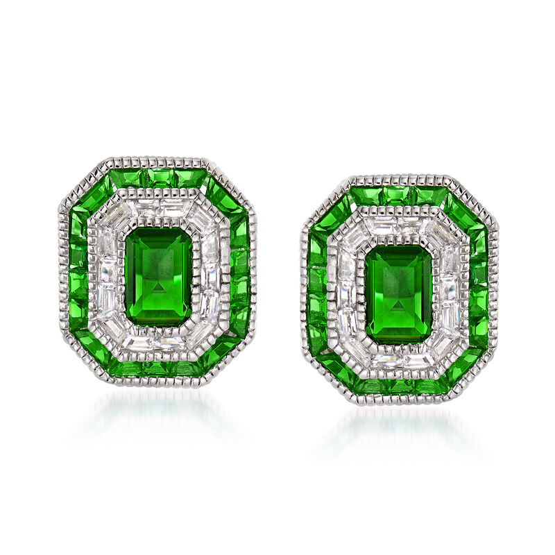 Simulated Emerald and .50 ct. t.w. CZ Stud Earrings in Sterling Silver image number 0