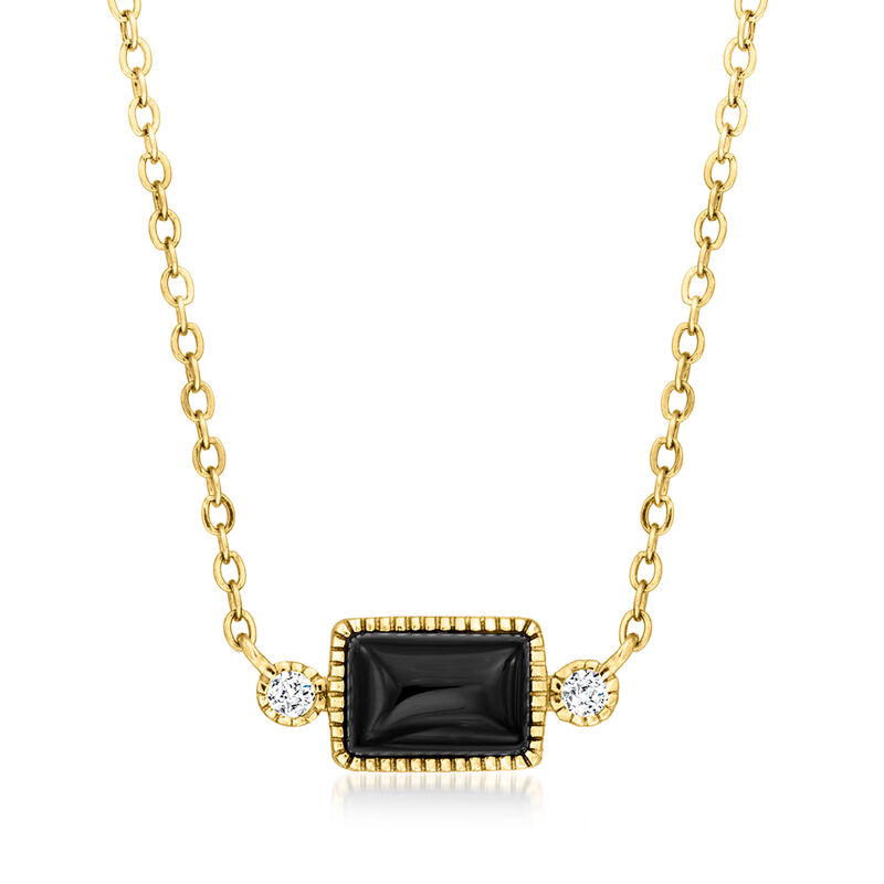 Onyx Necklace with Diamonds in 14kt Yellow Gold. 16" image number 0