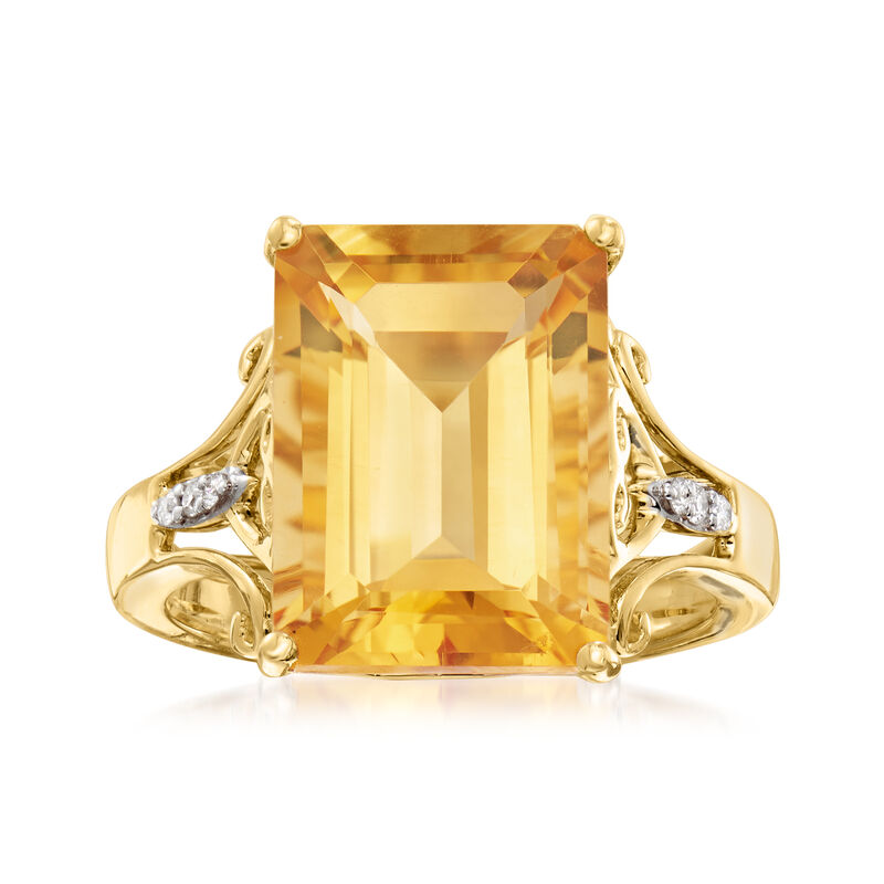 7.25 ct. t.w. Citrine Ring with Diamond Accents in 14kt Yellow Gold image number 0