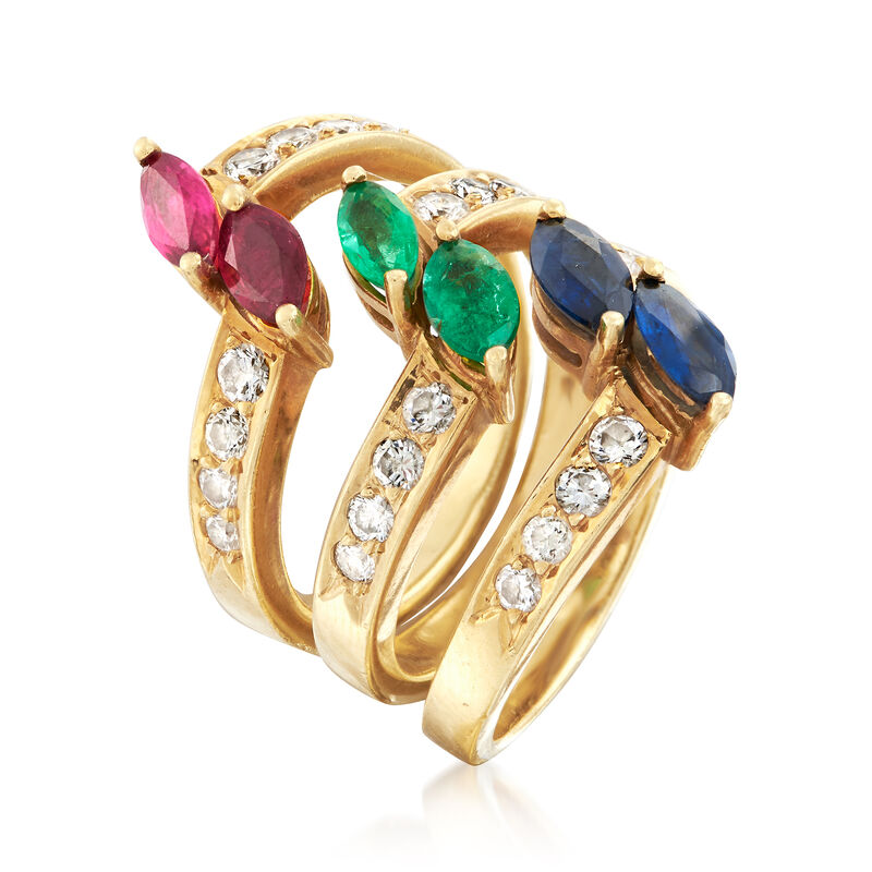 C. 1990 Vintage 2.85 ct. t.w. Multi-Gemstone Jewelry Set: Three Rings in 18kt Yellow Gold image number 2