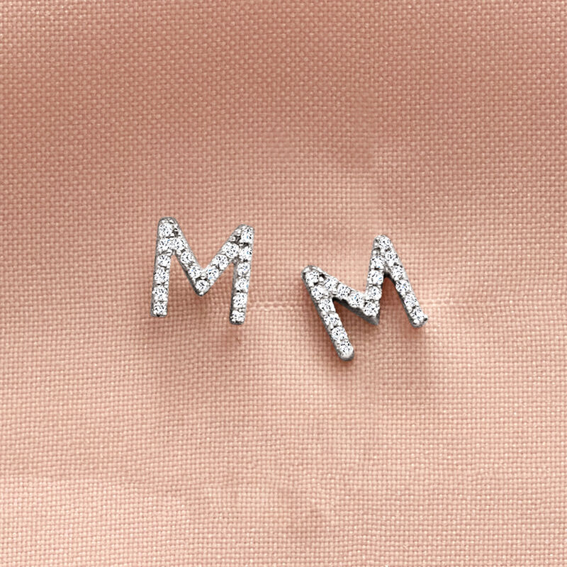 W - Diamond Initial Stud Earrings in Sterling Silver image number 4