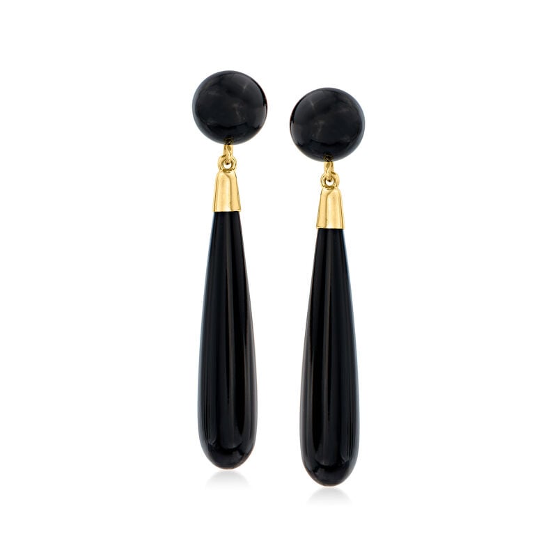 C. 1900 Vintage Black Onyx Teardrop Earrings in 14kt Yellow Gold image number 0