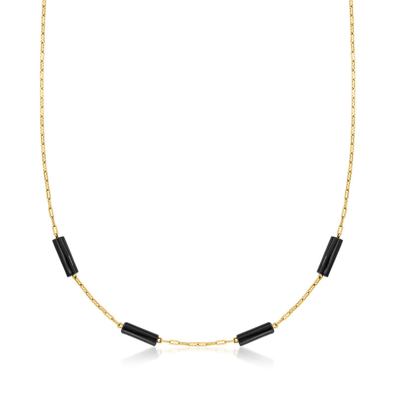 C. 1980 Vintage Onyx Station Necklace in 14kt Yellow Gold. 16" image number 0