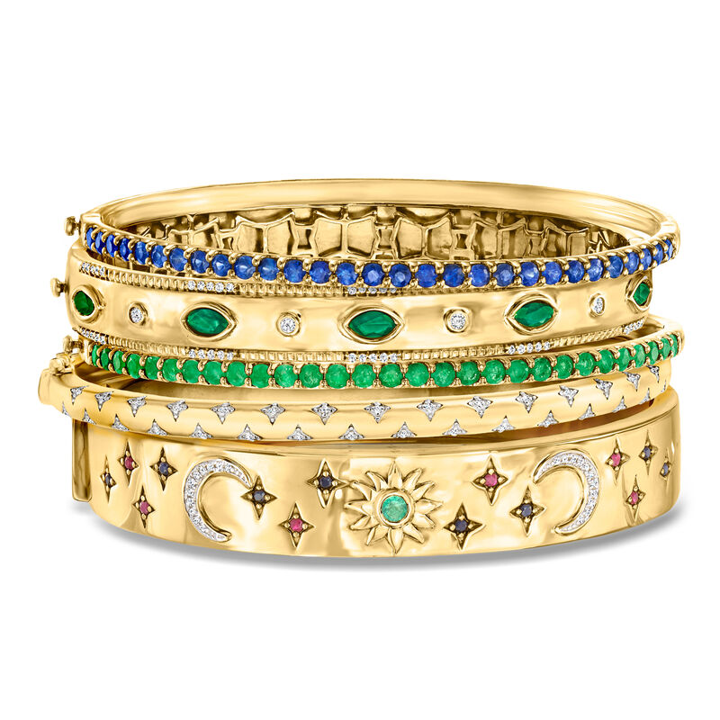"Broadway Stack" of Five Bangle Bracelets in 18kt Gold Over Sterling. 7" image number 0