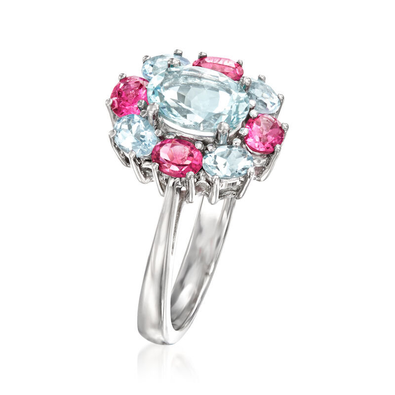 1.90 ct. t.w. Aquamarine and .80 ct. t.w. Pink Tourmaline Ring in 14kt White Gold image number 2