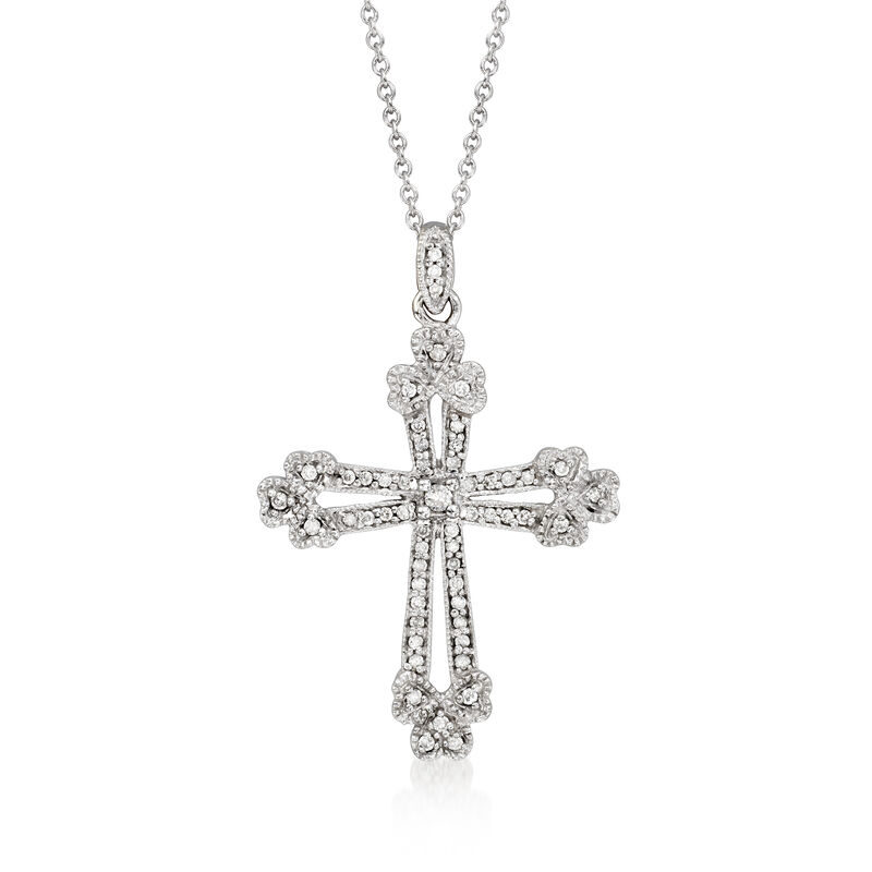 C. 1990 Vintage .30 ct. t.w. Diamond Cross Pendant Necklace in 14kt White Gold image number 0
