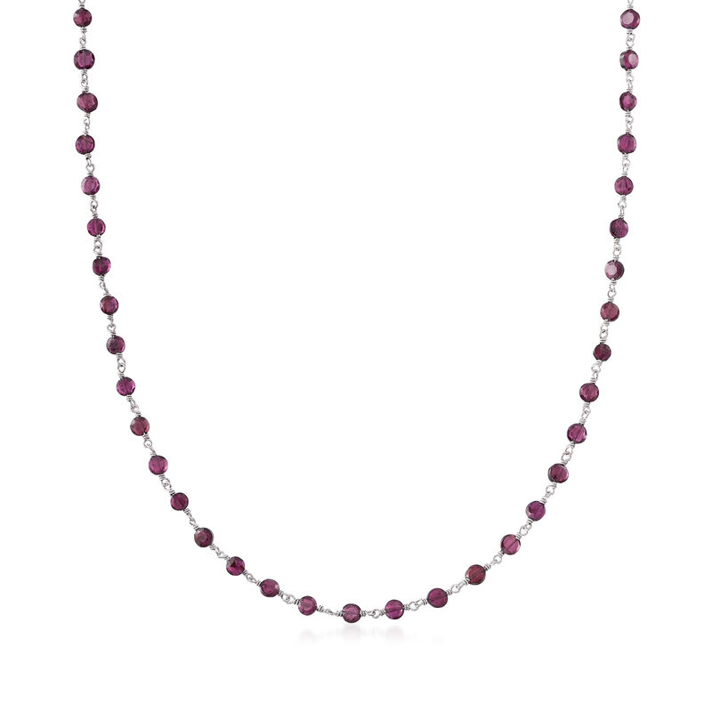 30.00 ct. t.w. Garnet Bead Station Necklace in Sterling Silver image number 0