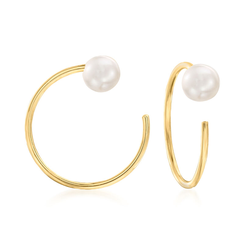 4-4.5mm Cultured Pearl C-Hoop Earrings in 14kt Yellow Gold. 1/2&quot; image number 0