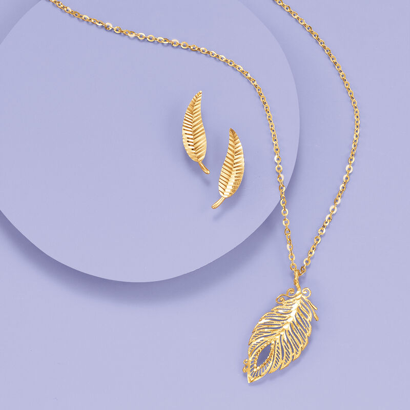 Italian Feather Necklace in 18kt Yellow Gold image number 2