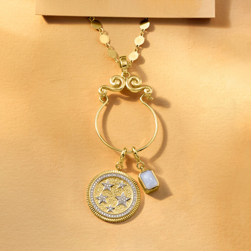 .20 ct. t.w. Diamond Stars Medallion Charm in 18kt Gold Over Sterling image number 4