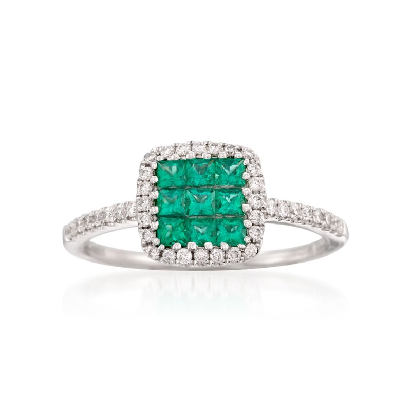 Gregg Ruth .38 ct. t.w. Emerald and .21 ct. t.w. Diamond Ring in 18kt White Gold image number 0