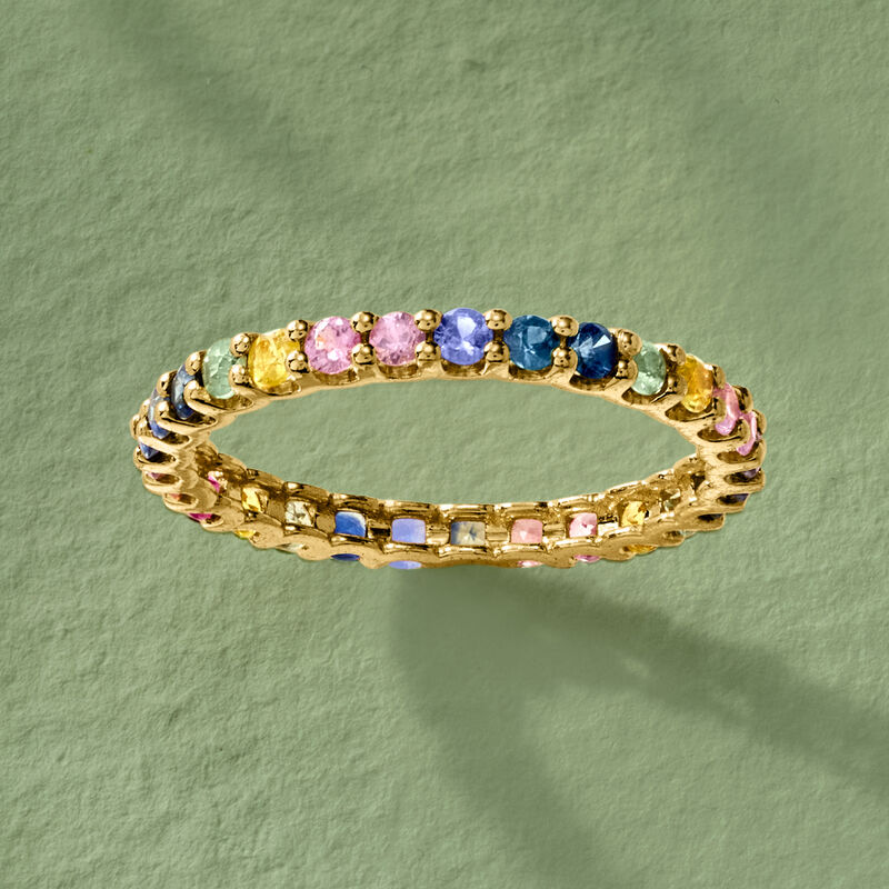 1.10 ct. t.w. Multicolored Sapphire Eternity Band in 14kt Yellow Gold image number 3