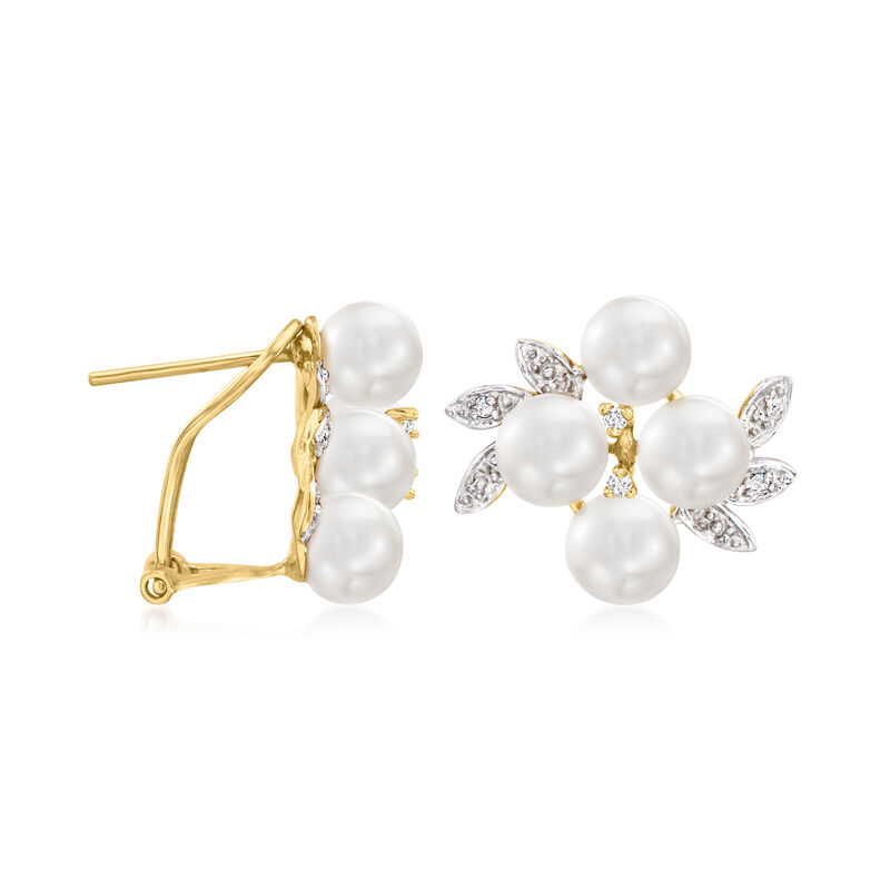 5.5-6mm Cultured Pearl Cluster Earrings with Diamonds in 14kt Yellow Gold image number 2