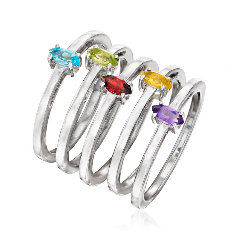 .50 ct. t.w. Multi-Gemstone Jewelry Set: Five Rings in Sterling Silver image number 2