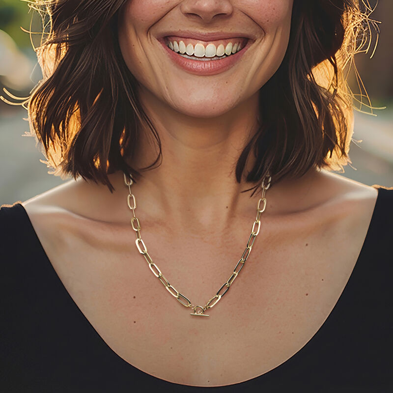 Italian 14kt Yellow Gold Paper Clip Link Toggle Necklace. 20" image number 0