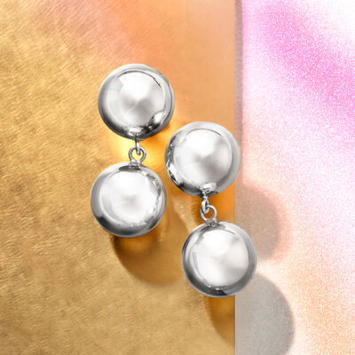 Italian Sterling Silver Double-Bead Drop Earrings