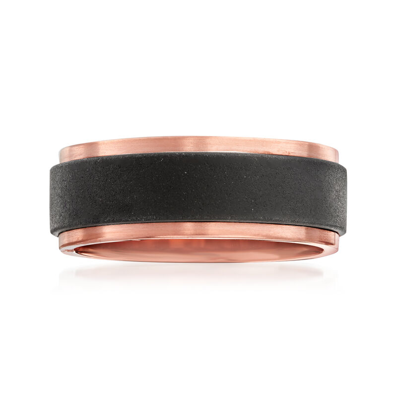 Men's 8mm Tungsten Carbide and 14kt Rose Gold Wedding Band image number 0