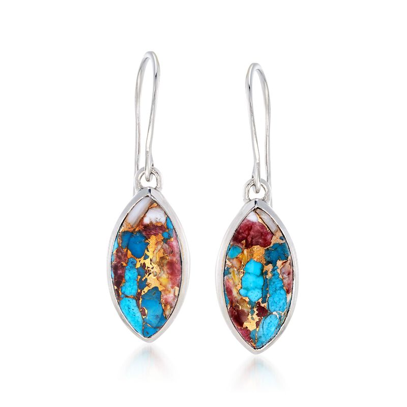 Kingman Turquoise Marquise-Shaped Drop Earrings in Sterling Silver image number 0