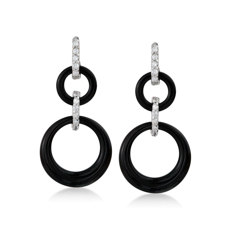 Black Onyx and .65 ct. t.w. CZ Earrings in Sterling Silver image number 0