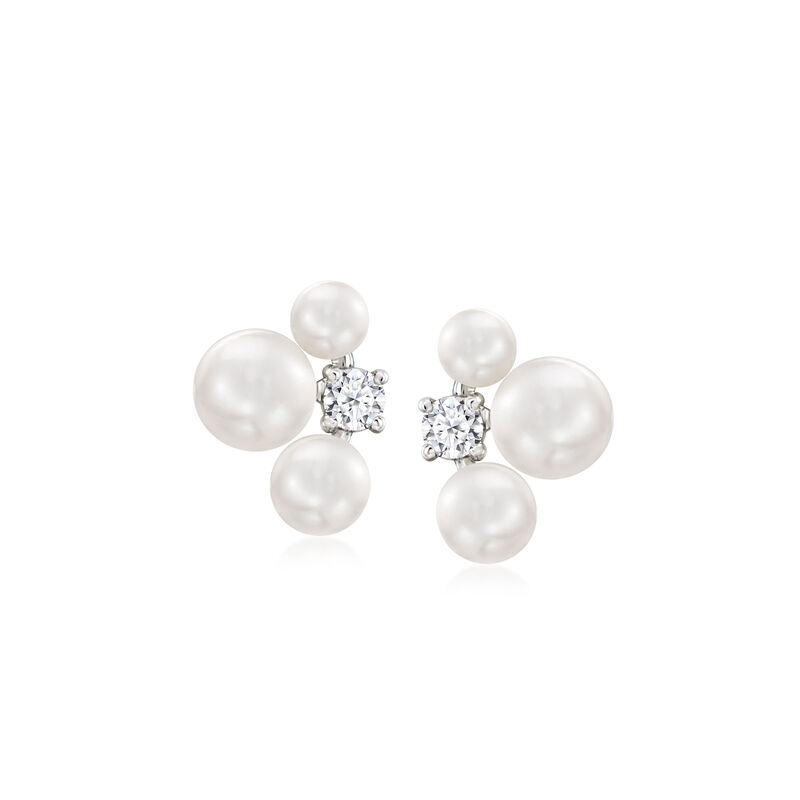3-4.5mm Cultured Pearl and .10 ct. t.w. Lab-Grown Diamond Earrings in Sterling Silver image number 0