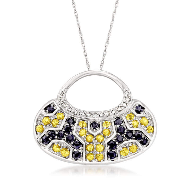 C. 1990 Vintage 1.65 ct. t.w. Multicolored Sapphire and .15 ct. t.w. Diamond Purse Pendant Necklace in 18kt White Gold. 18&quot; image number 0