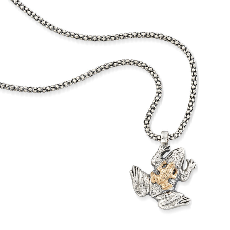 Sterling Silver and 14kt Yellow Gold Frog Pendant Necklace. 18&quot; image number 2