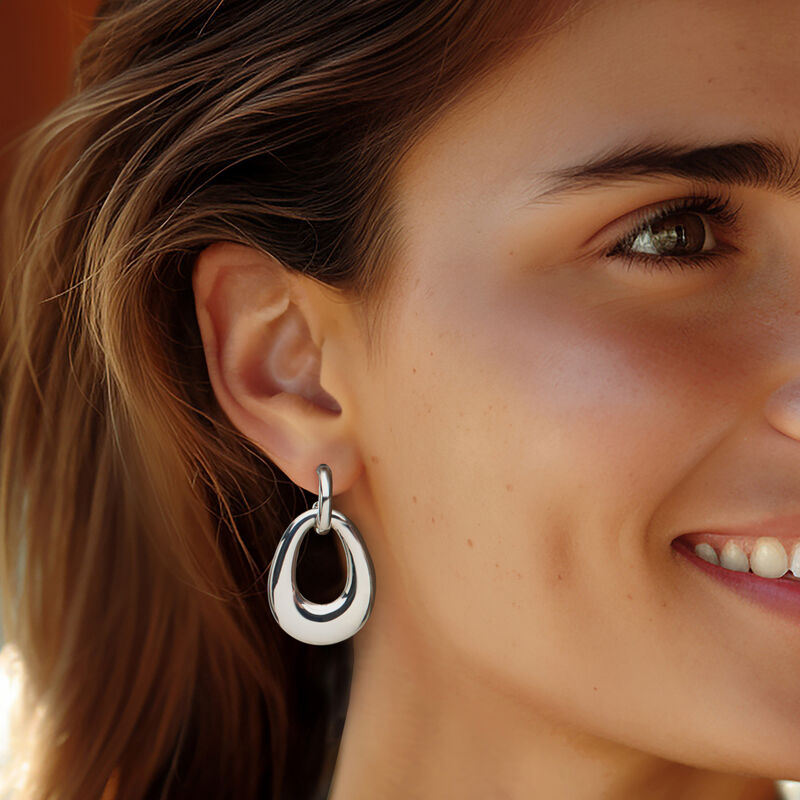 Sterling Silver Oval Drop Earrings  image number 1