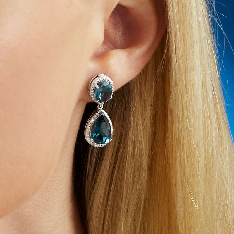11.00 ct. t.w. London Blue Topaz and .14 ct. t.w. Diamond Drop Earrings in Sterling Silver image number 5