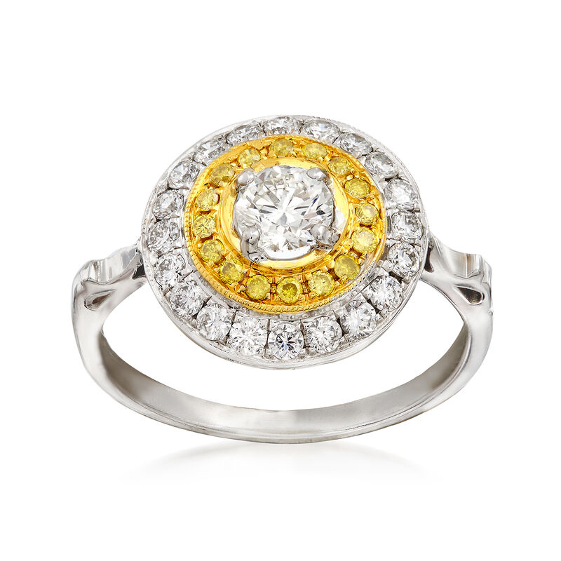 C. 2000 Vintage .83 ct. t.w. Fancy Yellow and White Diamond Circle Ring in 18kt Two-Tone Gold. Size 5 image number 0