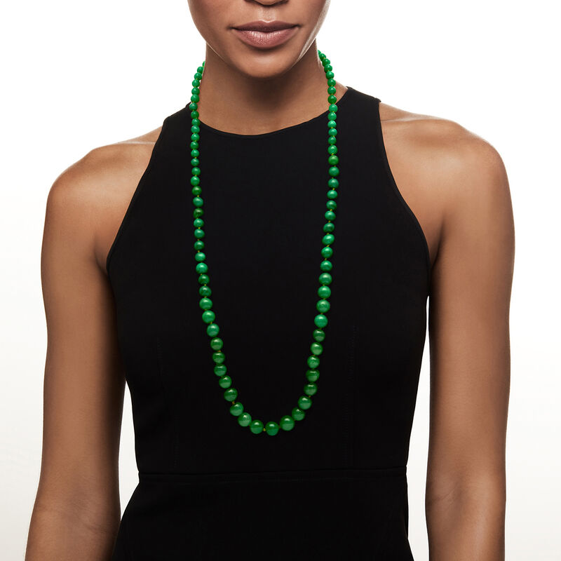 7-14mm Jade Bead Graduated Necklace with 14kt Yellow Gold. 36&quot; image number 0