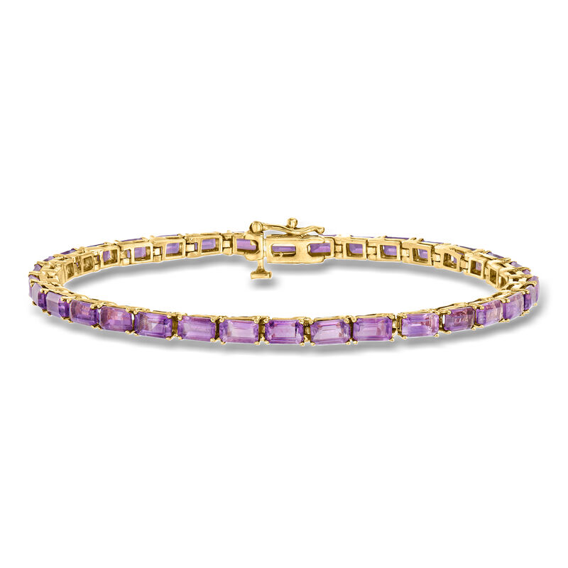 10.00 ct. t.w. Emerald-Cut Amethyst Tennis Bracelet in 14kt Yellow Gold. 7" image number 0