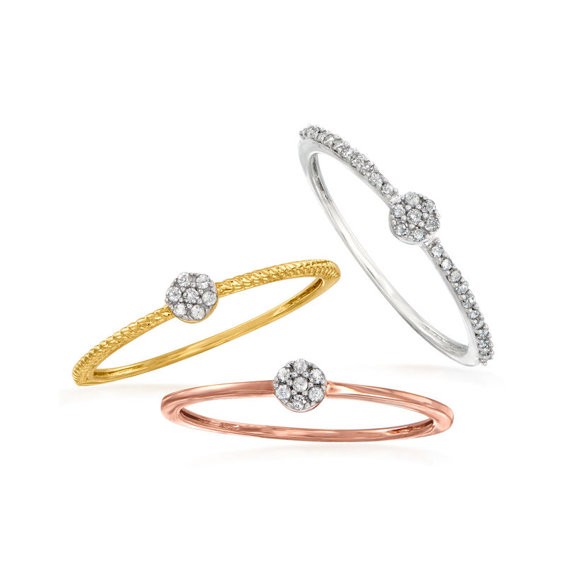.20 ct. t.w. Diamond Jewelry Set: Three Cluster Rings in 14kt Tri-Colored Gold image number 3