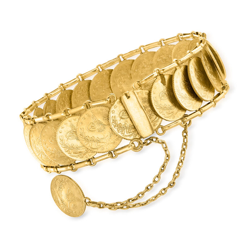 C. 1980 Vintage 22kt Yellow Gold Arabic Coin Bracelet image number 2