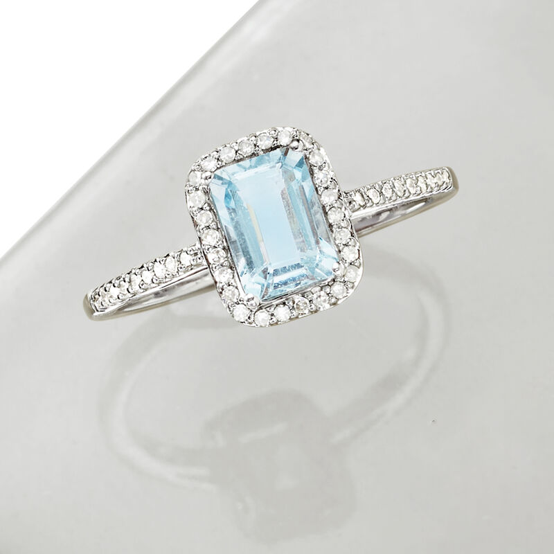 1.00 Carat Aquamarine and .15 ct. t.w. Diamond Ring in 14kt White Gold image number 3