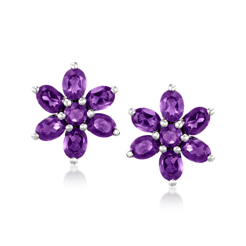 2.00 ct. t.w. Amethyst Flower Earrings in Sterling Silver image number 0