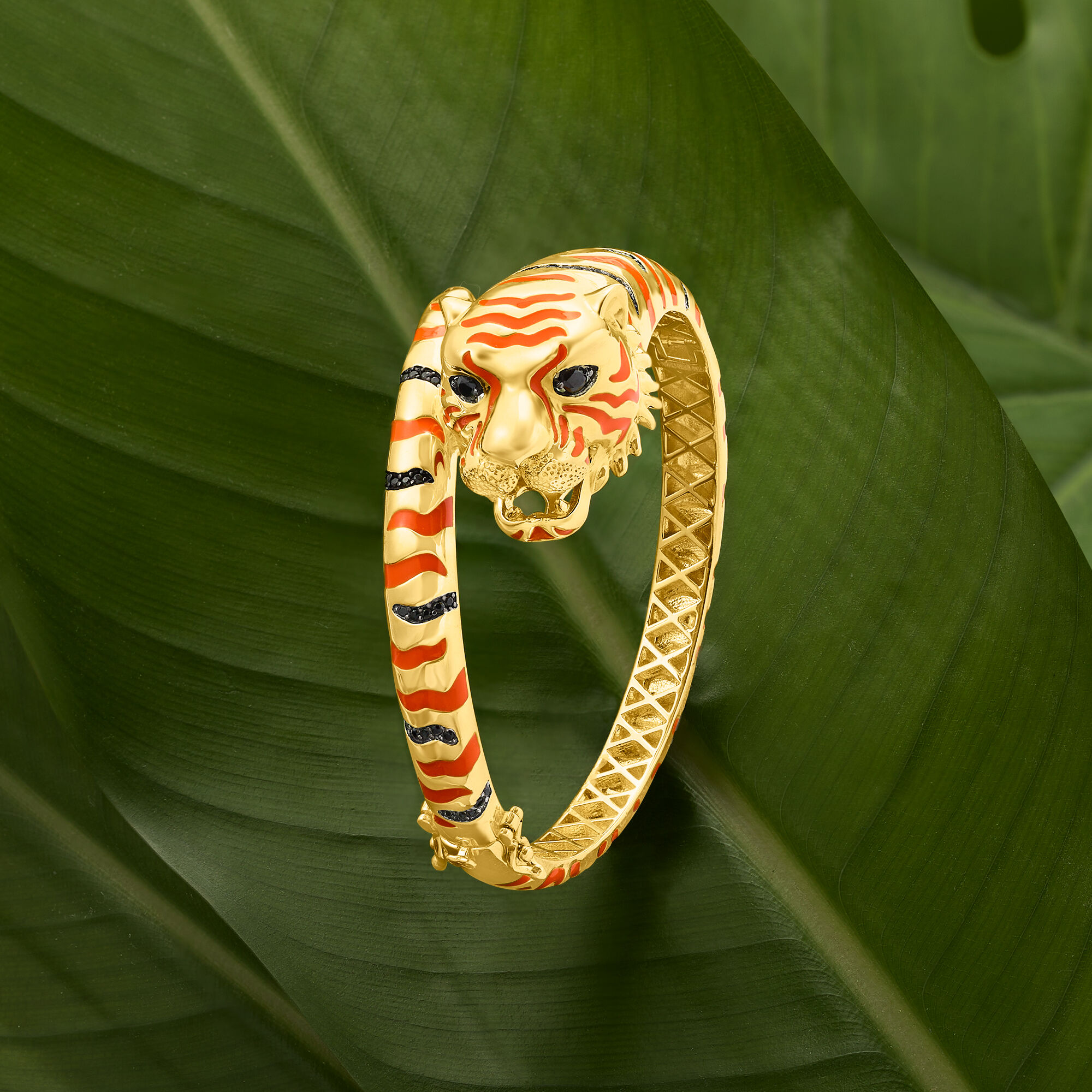 80 ct. t.w. Black Spinel Tiger Bangle Bracelet with Orange