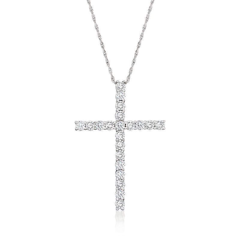 1.00 ct. t.w. Diamond Cross Pendant Necklace in 14kt White Gold image number 0