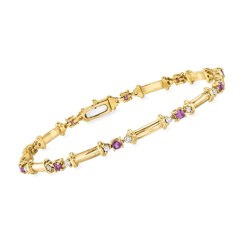 C. 2000 Vintage .80 ct. t.w. Diamond and .70 ct. t.w. Amethyst Bracelet in 14kt Yellow Gold. 7.5" image number 0