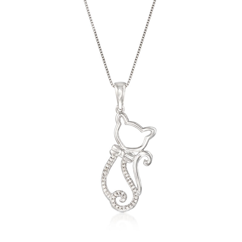 .11 ct. t.w. Diamond Cat Pendant Necklace in Sterling Silver image number 0